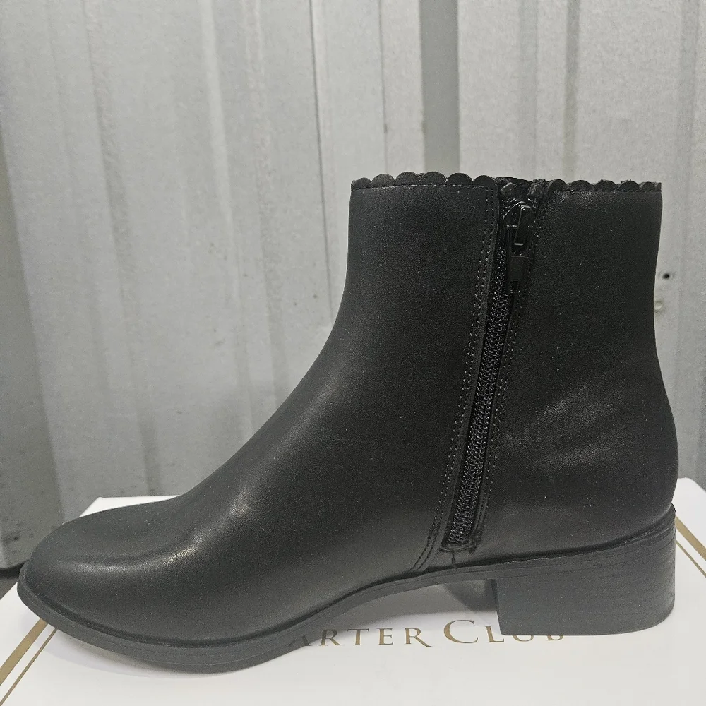 Charter Club Daxi Women's Black Scalloped Round Toe Block Heel Slip On Booties - Picture 5 of 8